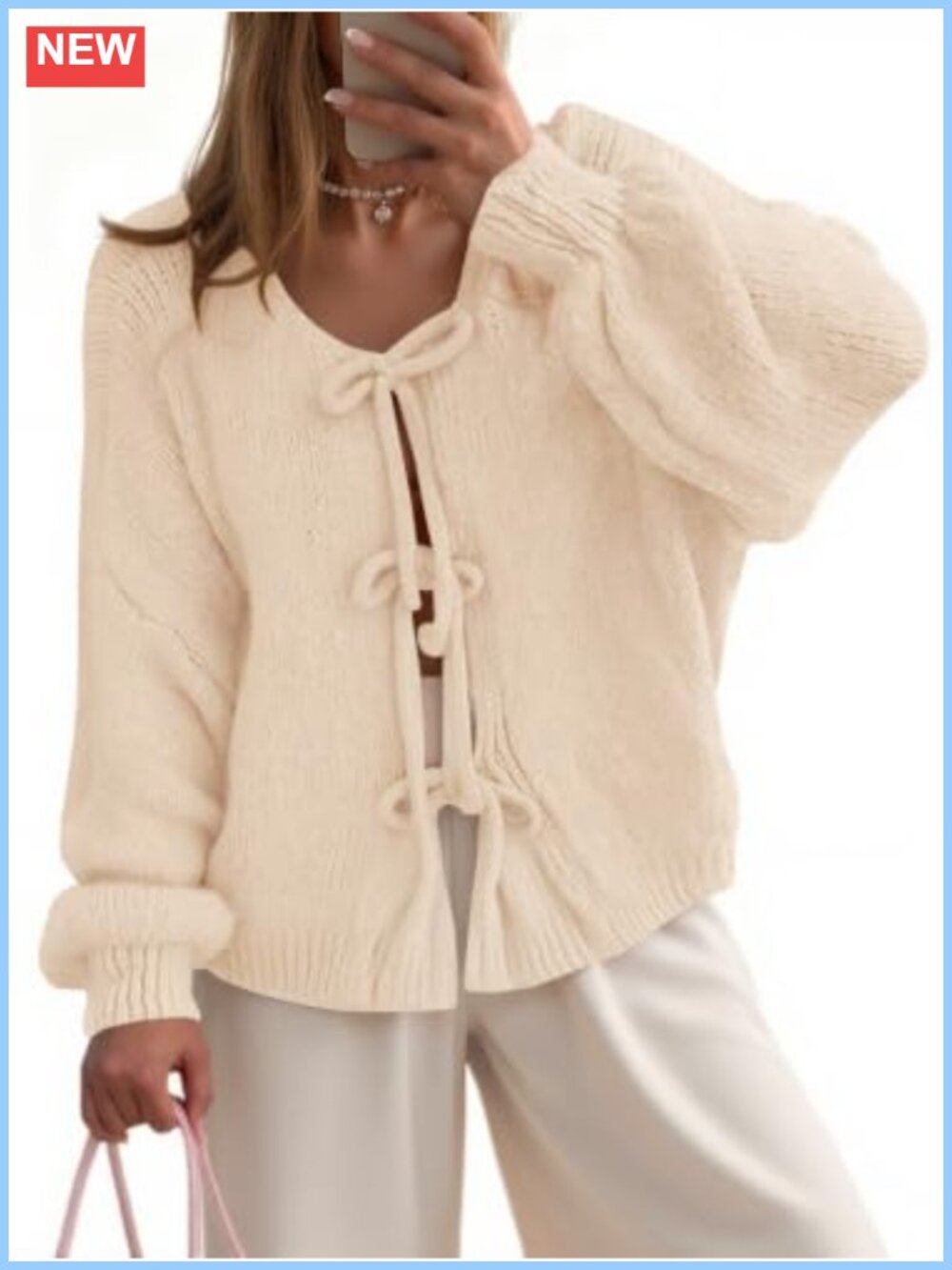 Womens Bow Tie Front Cardigan Sweater Oversized Loose Fall Winter